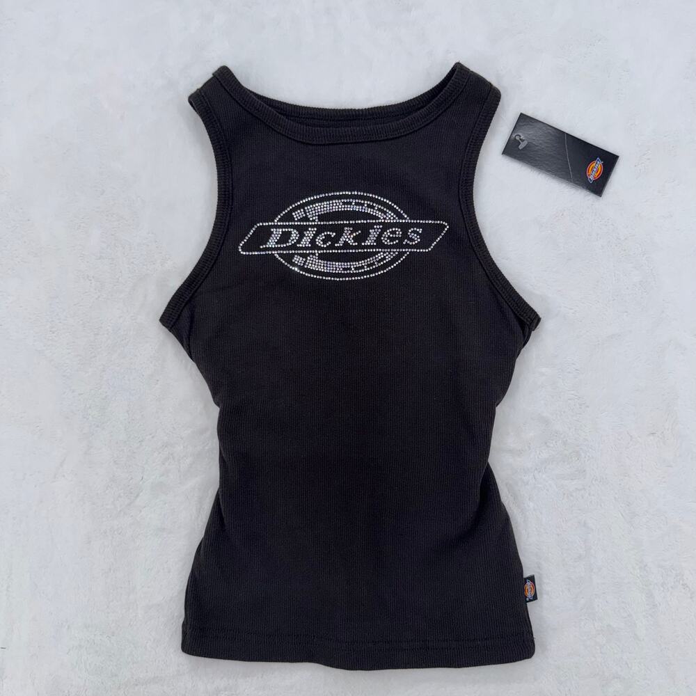 Dickies Black Rhinestone Logo Ribbed Tank Top